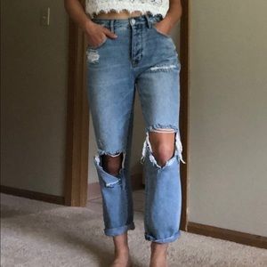 high waisted ripped jeans